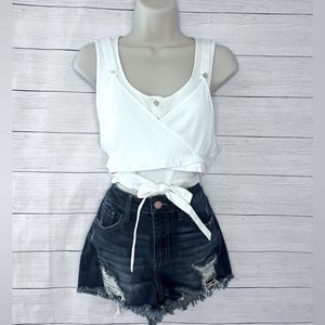 NWT Zara Ribbed Layered Wrap Button Placket Crop Top Off White Large 💗